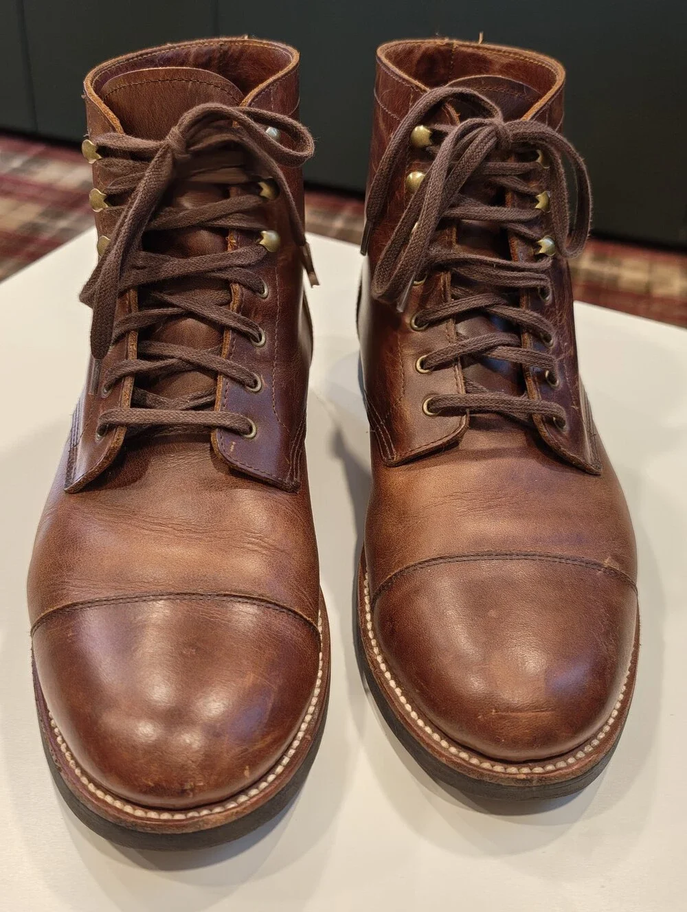 J. Crew Brown Leather Cap-Toe Lace-Up Boots